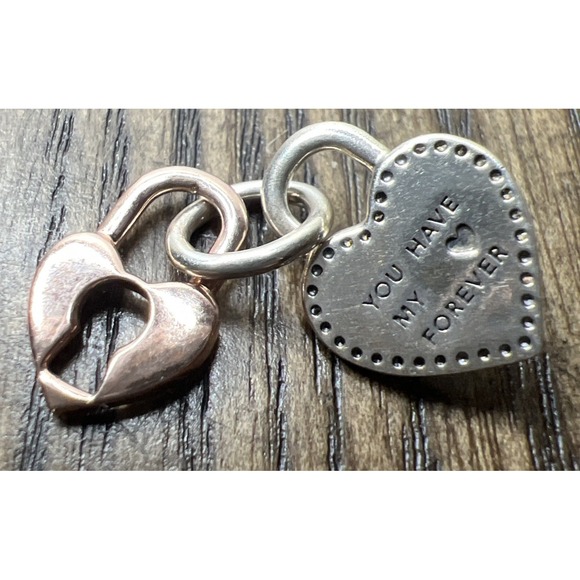 Authentic Pandora , Two-tone Rose Twistable Heart Padlock Dangle Charm 783079C01 - Picture 1 of 8